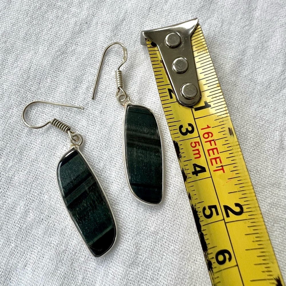 925 Blue Black TIGERS EYE Earrings - Picture 3 of 4